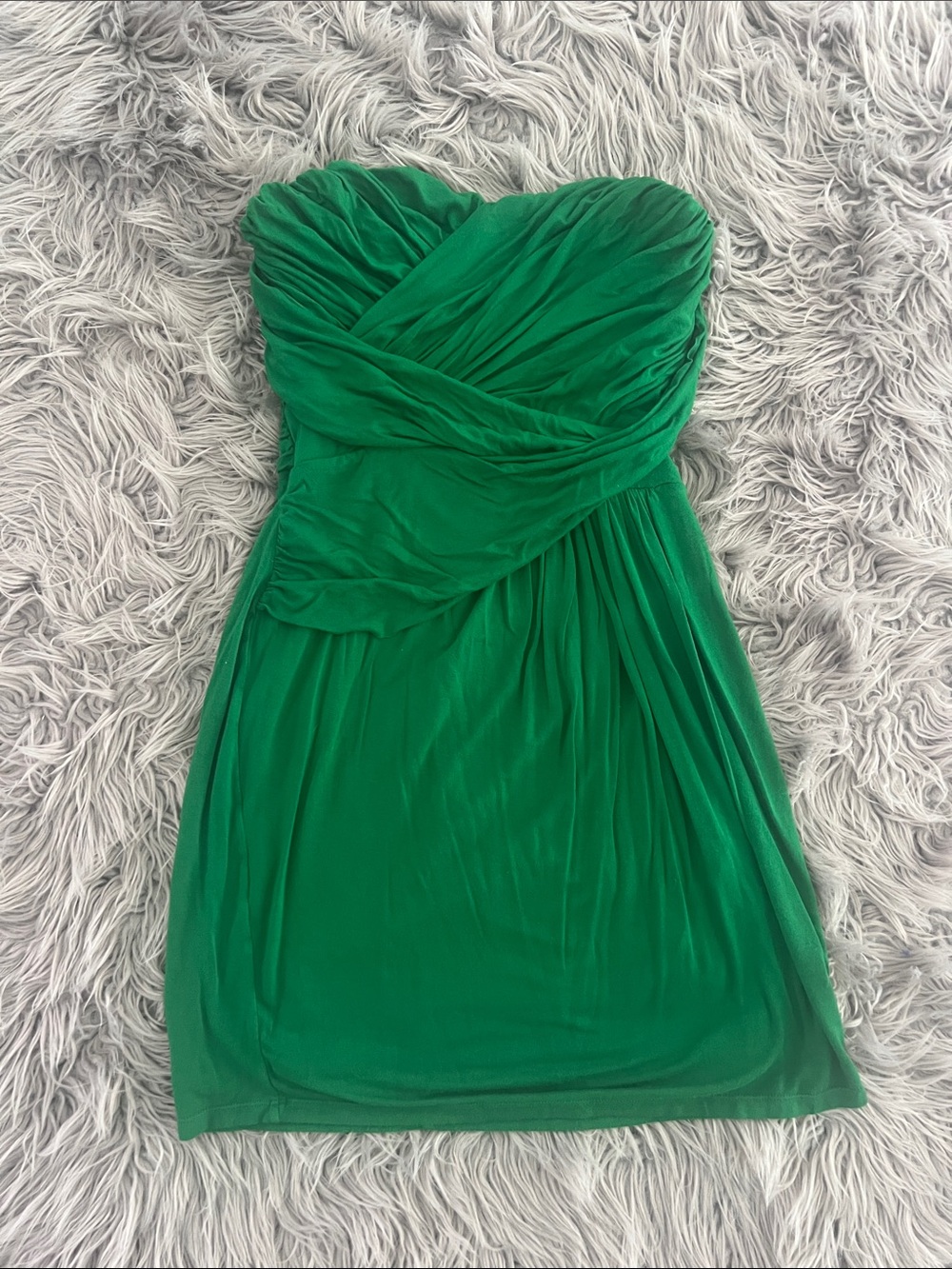 Express Strapless Green Ruched Dress